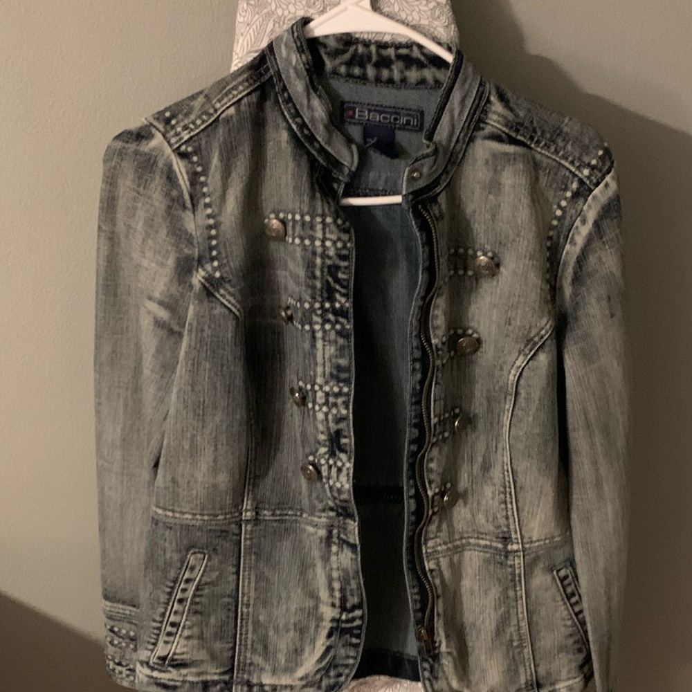 Baccini Military Style Zip Denim Jacket